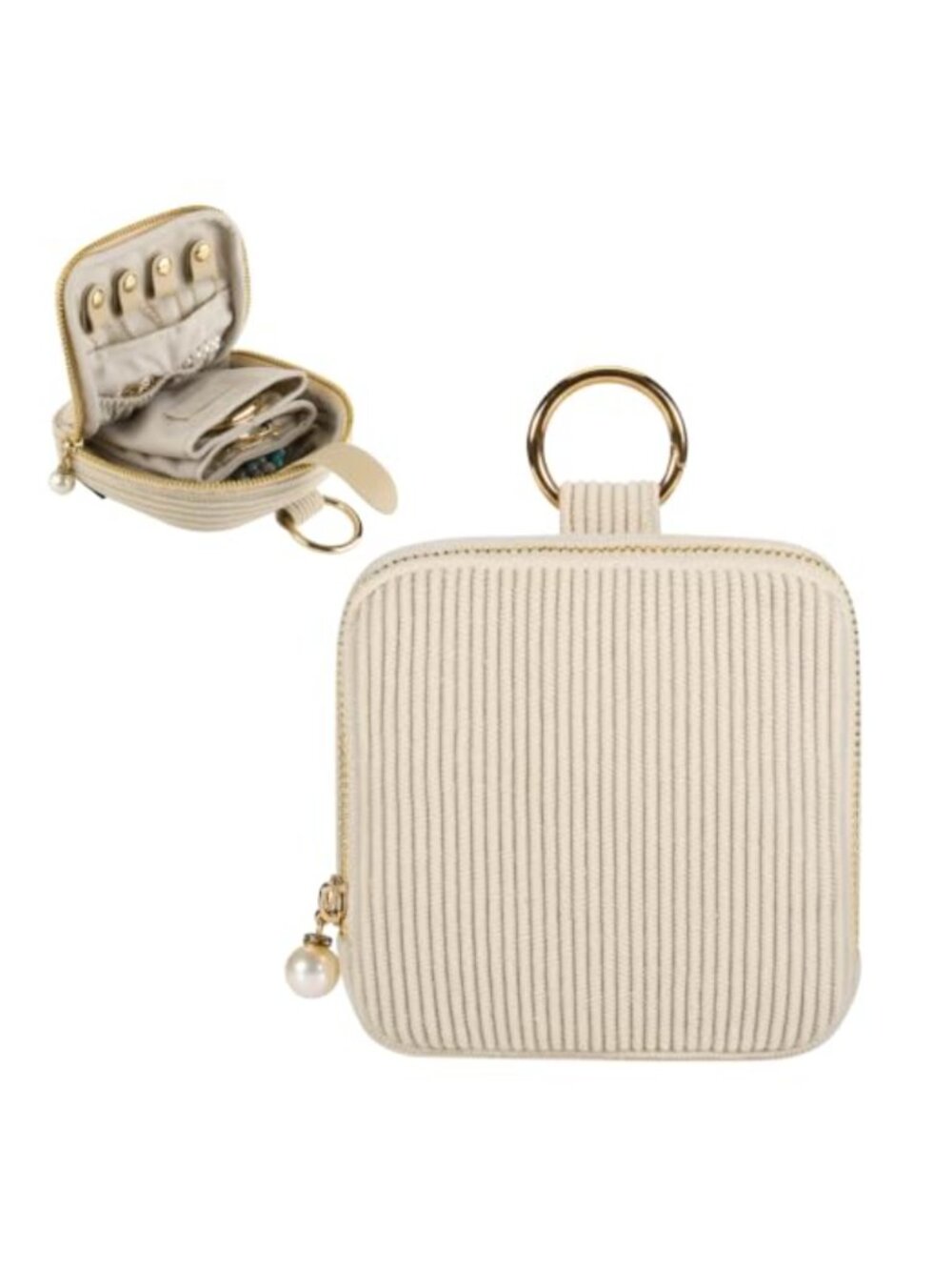 Small Corduroy Velvet Travel Jewelry Case Organizer Pouch for Bangles Earrings
